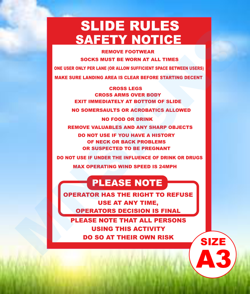 Inflatable slide safety sign