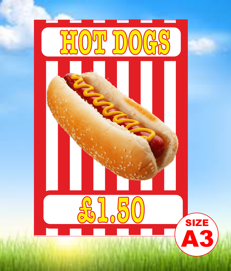 Hot dogs sign with price