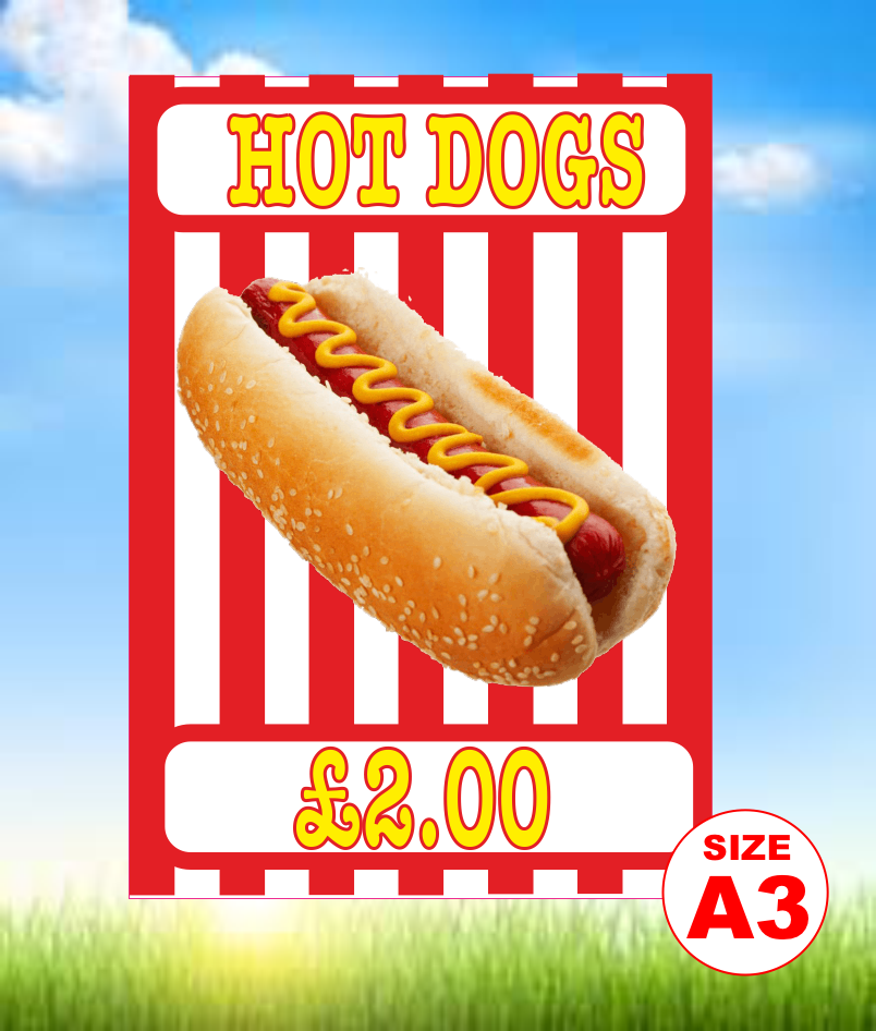 Hot dogs sign with price