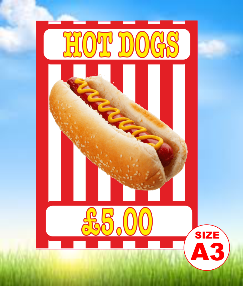 Hot dogs sign with price