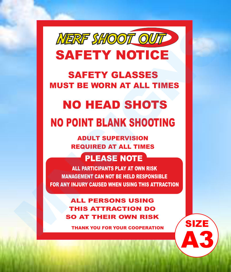 Nerf Shoot out safety sign Bouncy Signs