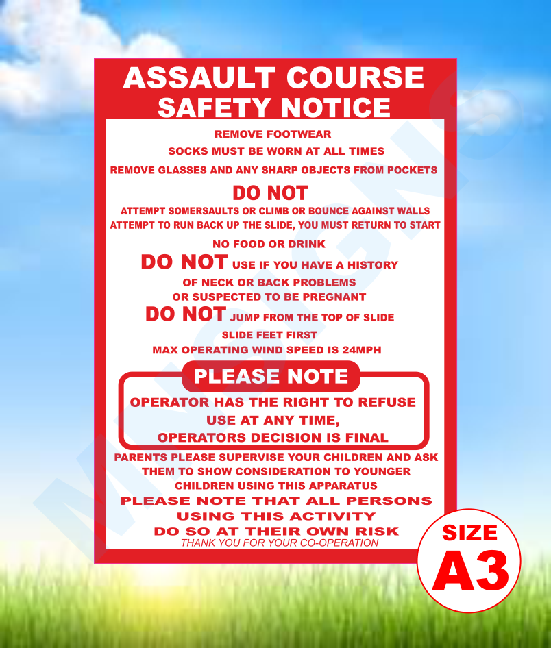 Assault course safety sign