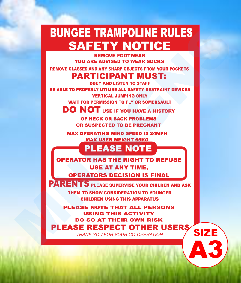 Trampolinme Sign Rv Bungee Trampoline safety sign – Bouncy Signs