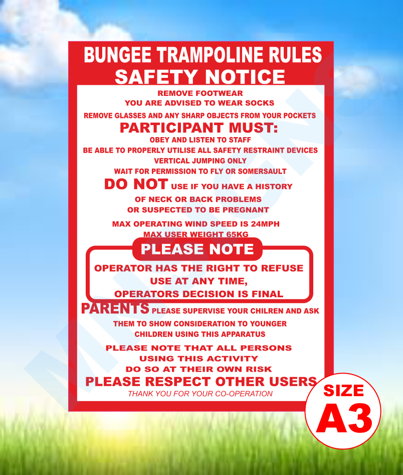 Bungee Trampoline safety sign