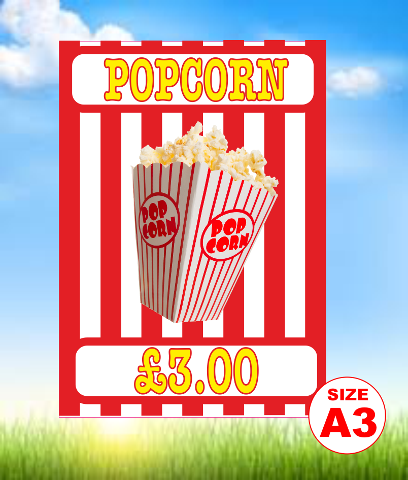 Popcorn sign with price – Bouncy Signs