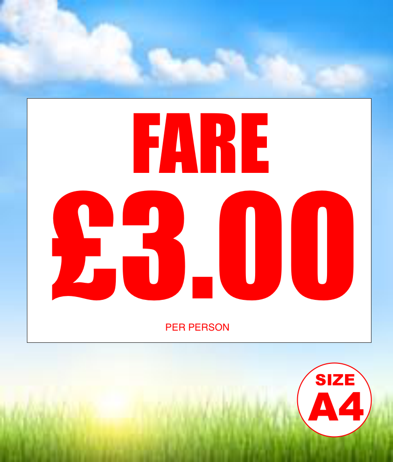 Fare Required. Sign A4 FARE £3 PER PERSON – Bouncy Signs
