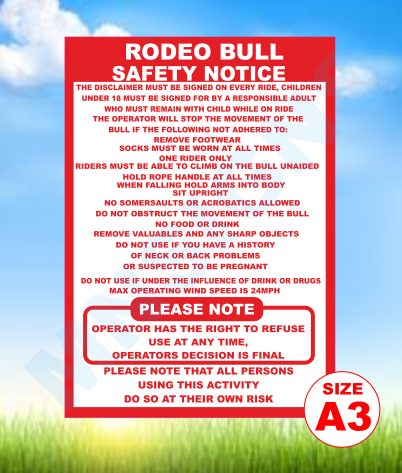 Rodeo Bull safety notice – Bouncy Signs