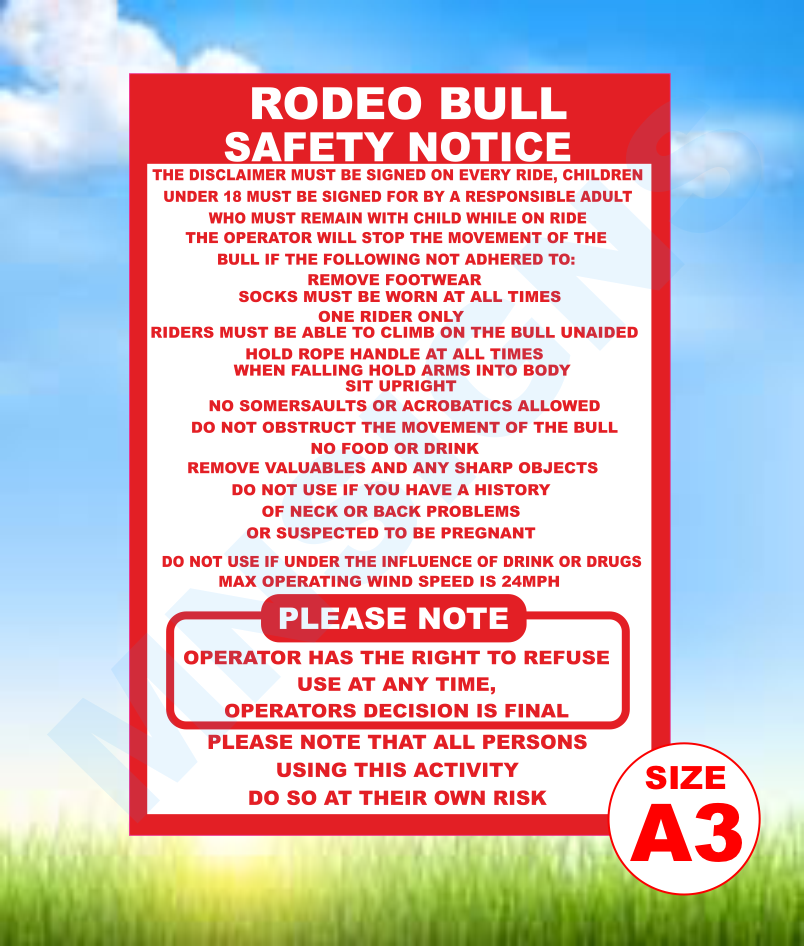 Rodeo Bull safety notice